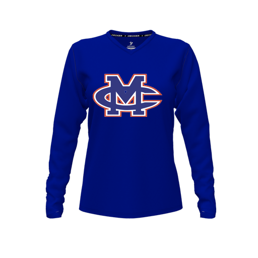 [CUS-DFW-TEES-PER-VNK-LSL-RYL-FYXS-LOGO2] Performance T-Shirt (Female Youth XS, Royal, V Neck, Logo 2, Long Sleeve)