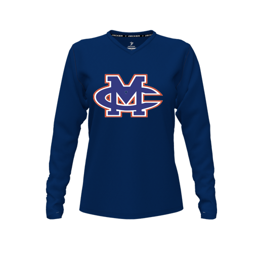 [CUS-DFW-TEES-CMF-VNK-LSL-NVY-FYXS-LOGO2] Decker Comfort T-Shirt (Female Youth XS, Navy, V Neck, Logo 2, Long Sleeve)