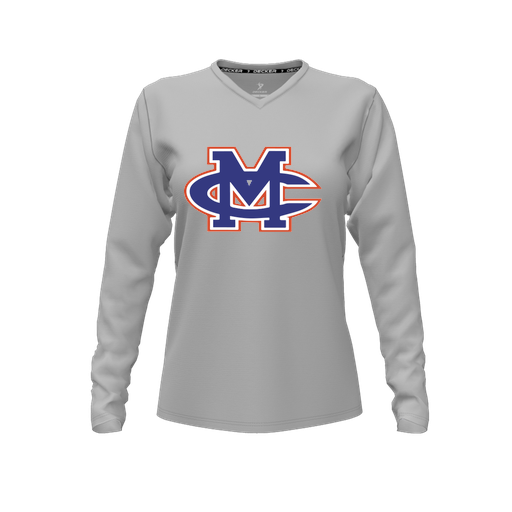 [CUS-DFW-TEES-CMF-VNK-LSL-GRY-FYXS-LOGO2] Decker Comfort T-Shirt (Female Youth XS, Gray, V Neck, Logo 2, Long Sleeve)