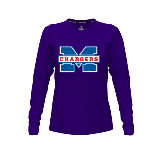 [CUS-DFW-TEES-CMF-VNK-LSL-PUR-FYXS-LOGO1] Decker Comfort T-Shirt (Female Youth XS, Purple, V Neck, Logo 1, Long Sleeve)