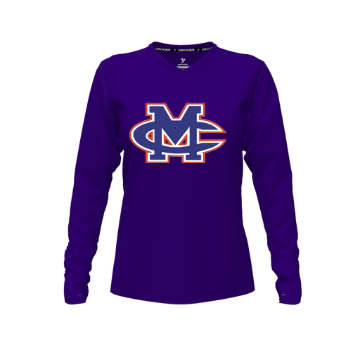 [CUS-DFW-TEES-CMF-VNK-LSL-PUR-FYXS-LOGO2] Decker Comfort T-Shirt (Female Youth XS, Purple, V Neck, Logo 2, Long Sleeve)