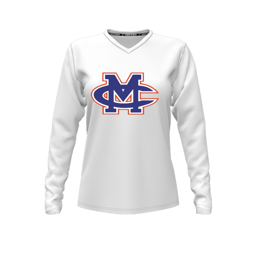 [CUS-DFW-TEES-PER-VNK-LSL-WHT-FYXS-LOGO2] Decker Performance T-Shirt (Female Youth XS, White, V Neck, Logo 2, Long Sleeve)