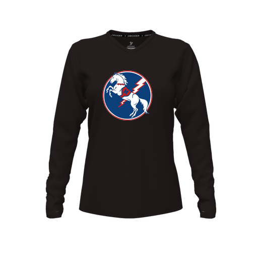 [CUS-DFW-TEES-PER-VNK-LSL-BLK-FYXS-LOGO3] Decker Performance T-Shirt (Female Youth XS, Black, V Neck, Logo 3, Long Sleeve)